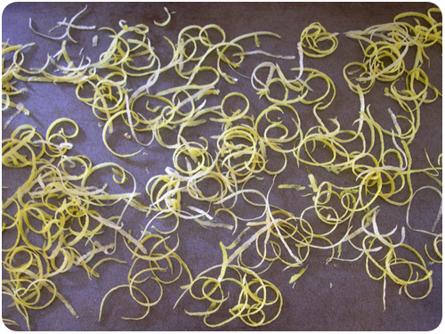 lemon zest ready for drying