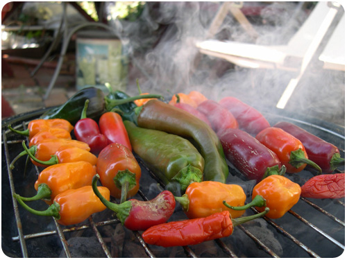 smoking chilis on the grill