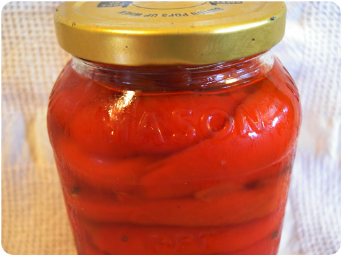 roasted peppers in a mason jar