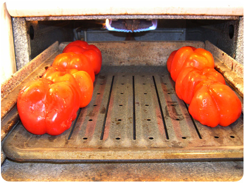 peppers in the roasting oven