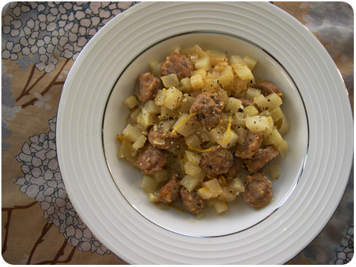 kohlrabi with sausage and lemon