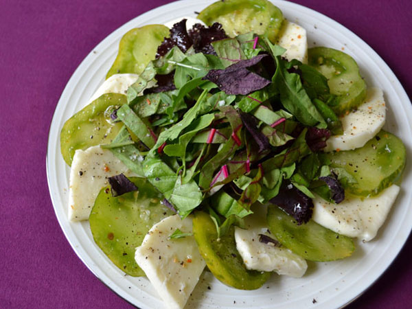 color shifted caprese salad