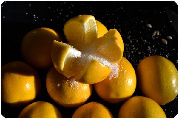meyer lemons, quartered and salted