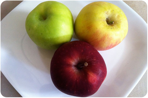 granny smith, fuji and red delicious apples