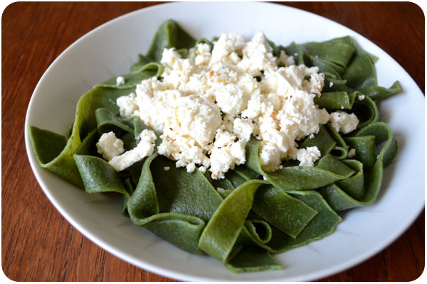 nettle pasta with lemon pepper feta